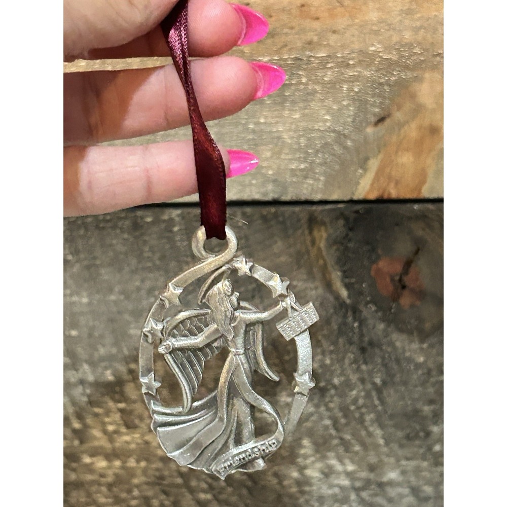 LONGABERGER 1999 Pewter Christmas Ornament Basket Charm Angel Friendship Vintage